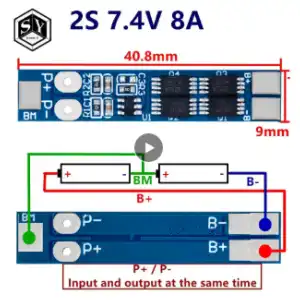 Placa BMS para batería de litio 2S 7,4 V 8A miniatura 1